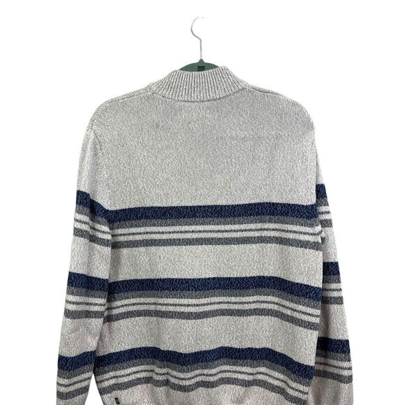 Chaps Sweater Mock Collar Quarter Zip Striped Heather Gray Beige Blue Men Sz M - Picture 6 of 6